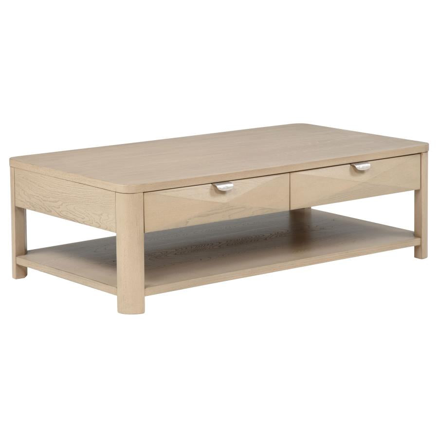 Home & Sleep Outlet - Marcelo Wood Coffee Table with 2 Drawers and Shelf Light Elm