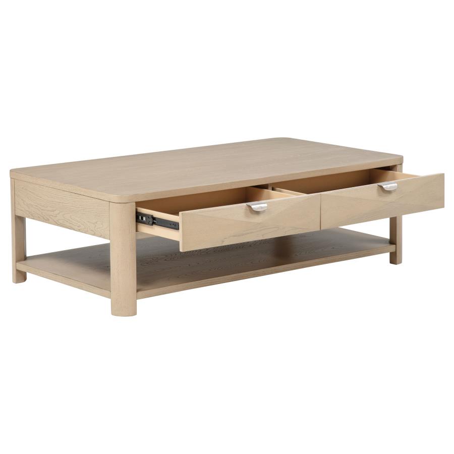 Home & Sleep Outlet - Marcelo Wood Coffee Table with 2 Drawers and Shelf Light Elm