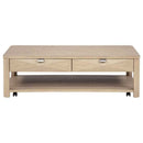 Marcelo Wood Coffee Table with 2 Drawers and Shelf Light Elm