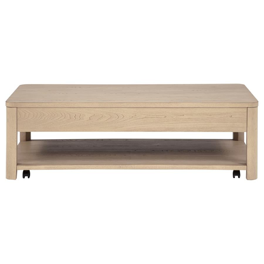 Marcelo Wood Coffee Table with 2 Drawers and Shelf Light Elm