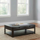 Marcelo Wood Coffee Table with 2 Drawers and Shelf Coffee