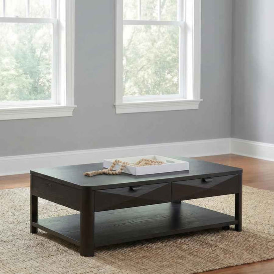Marcelo Wood Coffee Table with 2 Drawers and Shelf Coffee