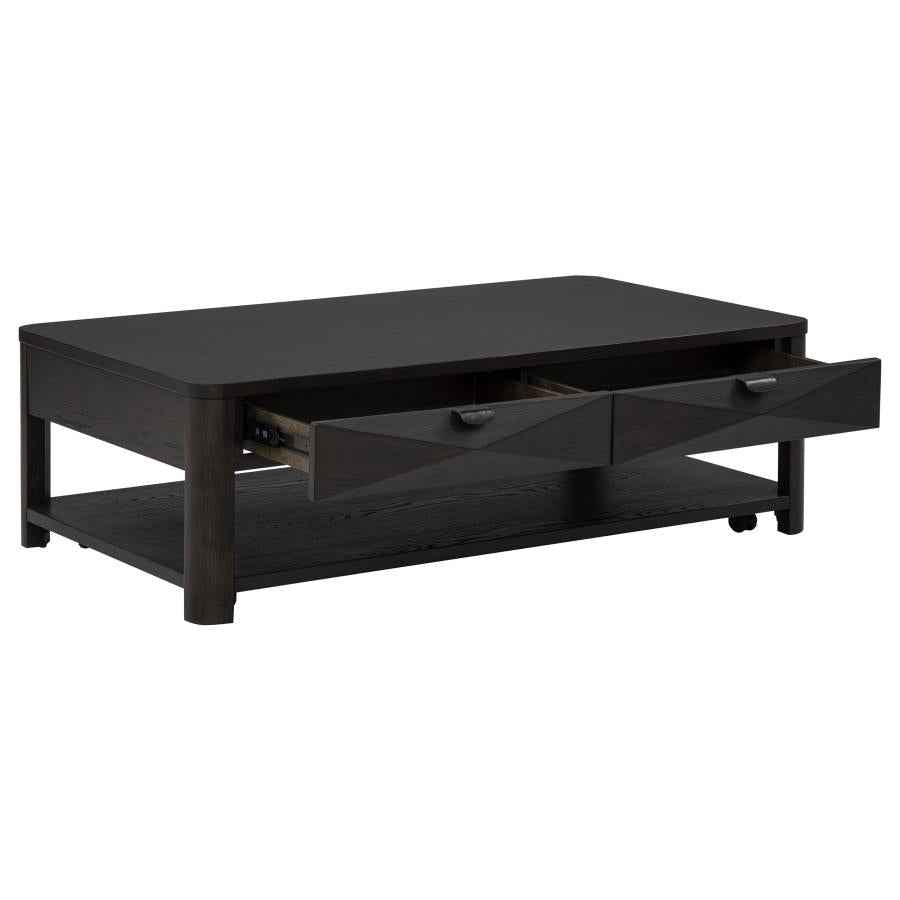Marcelo Wood Coffee Table with 2 Drawers and Shelf Coffee