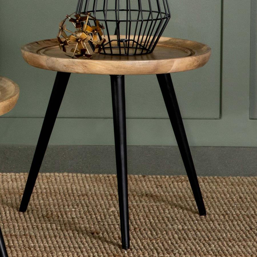 Home & Sleep Outlet - Zoe Round Mango Wood Side End Table Natural and Black