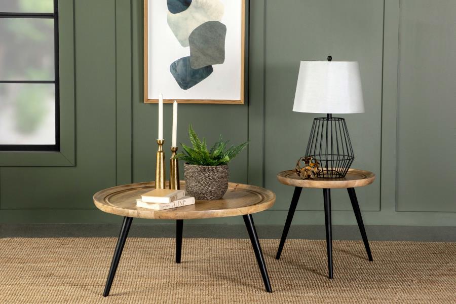 Home & Sleep Outlet - Zoe Round Mango Wood Side End Table Natural and Black