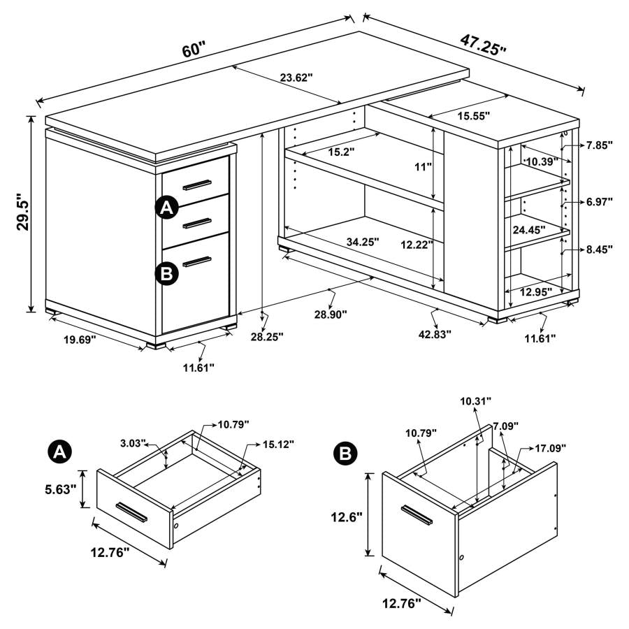 Home & Sleep Outlet - Yvette 60-inch 3-drawer L-Shape Computer Desk Mango