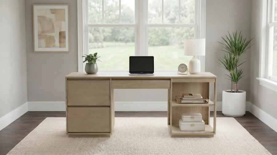 Harkes 75-inch 3-drawer Computer Desk with Adjustable Shelf Light Elm