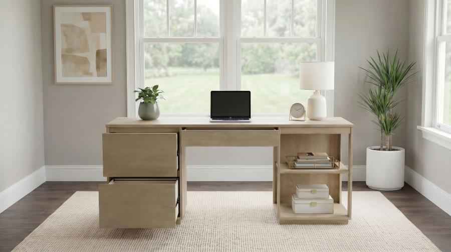 Harkes 75-inch 3-drawer Computer Desk with Adjustable Shelf Light Elm