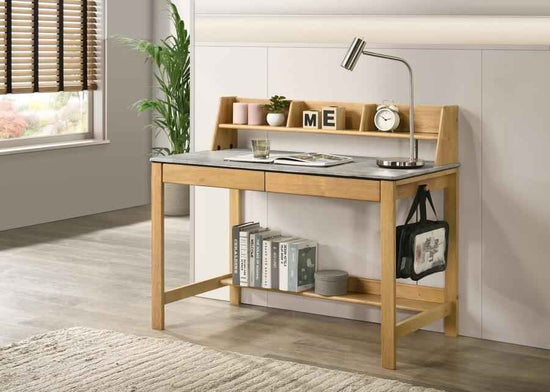Besler 47-inch SmartTop Writing Desk with Shelf Cement and Natural