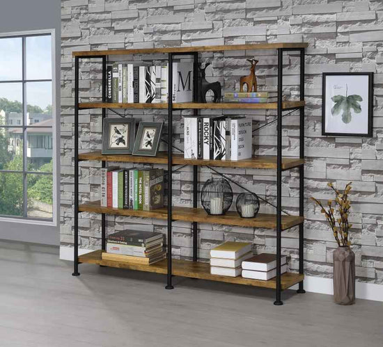 Analiese 63-inch 4-shelf Double Bookshelf Rustic Nutmeg