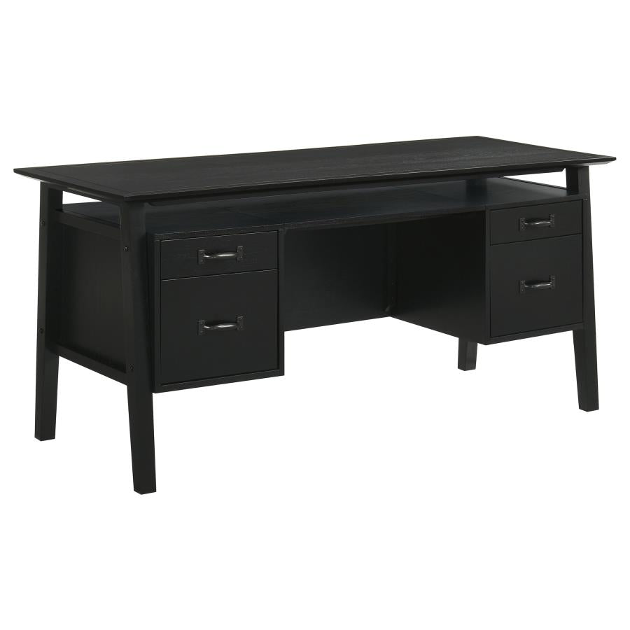 Home & Sleep Outlet - Goodson 64-inch 4-Drawer Double Pedestal Computer Desk Black