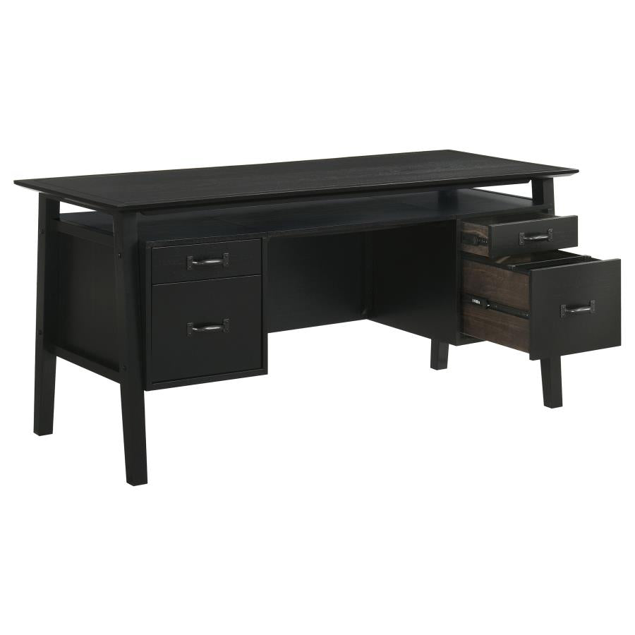 Home & Sleep Outlet - Goodson 64-inch 4-Drawer Double Pedestal Computer Desk Black