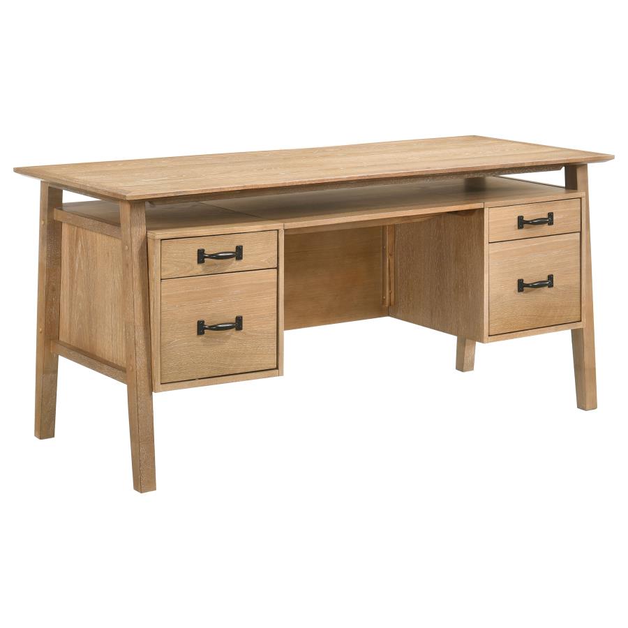 Home & Sleep Outlet - Goodson 64-inch 4-Drawer Double Pedestal Computer Desk Distressed Light Brown