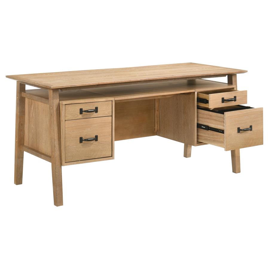 Home & Sleep Outlet - Goodson 64-inch 4-Drawer Double Pedestal Computer Desk Distressed Light Brown