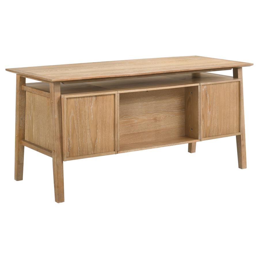 Home & Sleep Outlet - Goodson 64-inch 4-Drawer Double Pedestal Computer Desk Distressed Light Brown