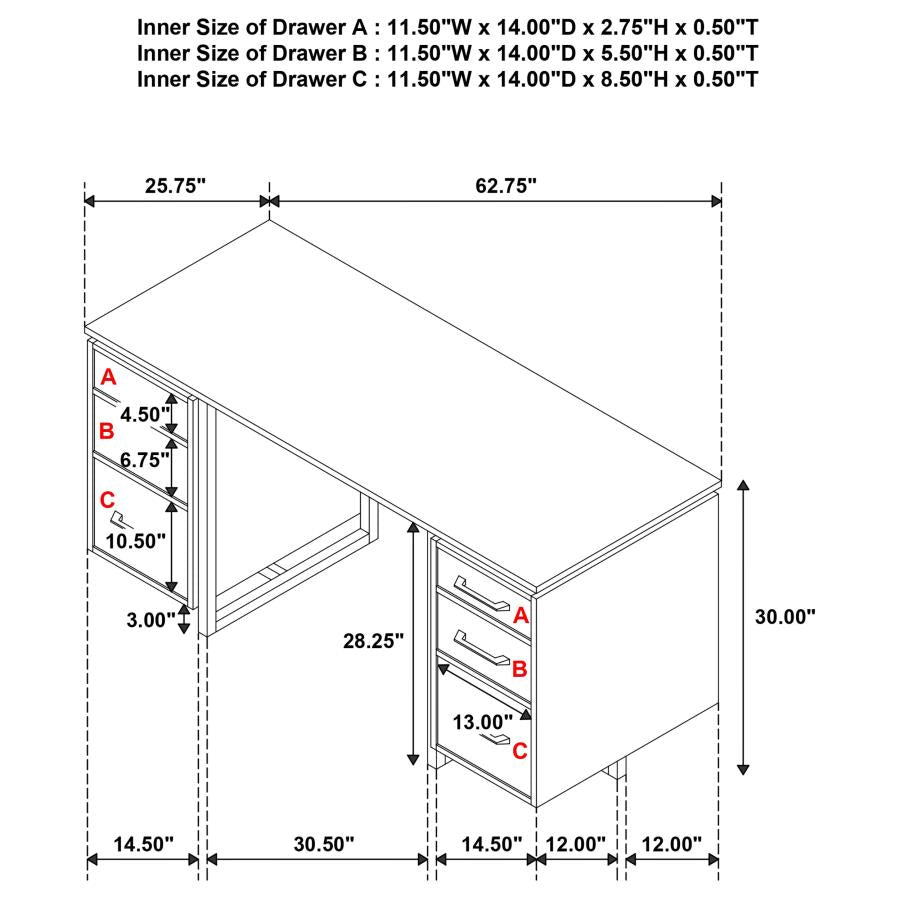 Home & Sleep Outlet - Berhalter 6-Drawer Double Pedestal File Computer Desk