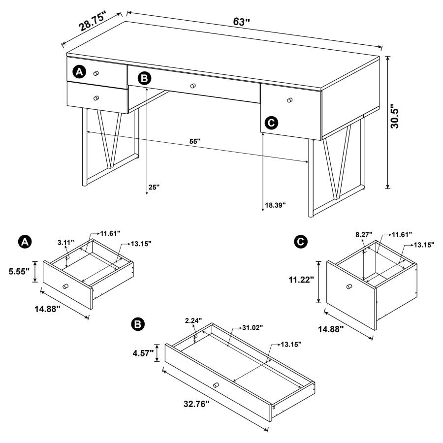 Home & Sleep Outlet - Analiese 63-inch 4-drawer Writing Desk Mango