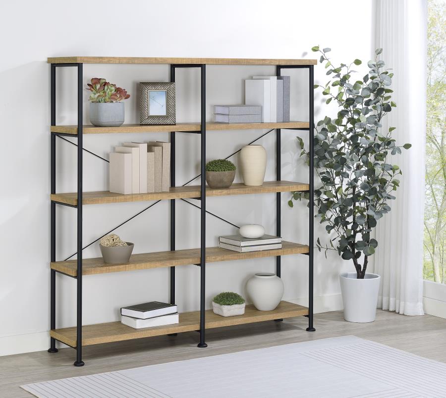 Home & Sleep Outlet - Analiese 63-inch 4-shelf Double Bookshelf Mango