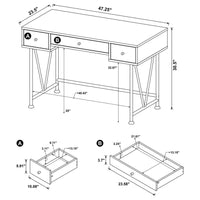 Analiese 47-inch 3-drawer Writing Desk Mango