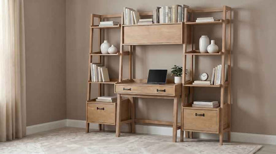 Fabian 4-piece Computer Desk and Bookshelf Set Distressed Light Brown