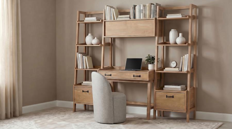 Fabian 4-piece Computer Desk and Bookshelf Set Distressed Light Brown