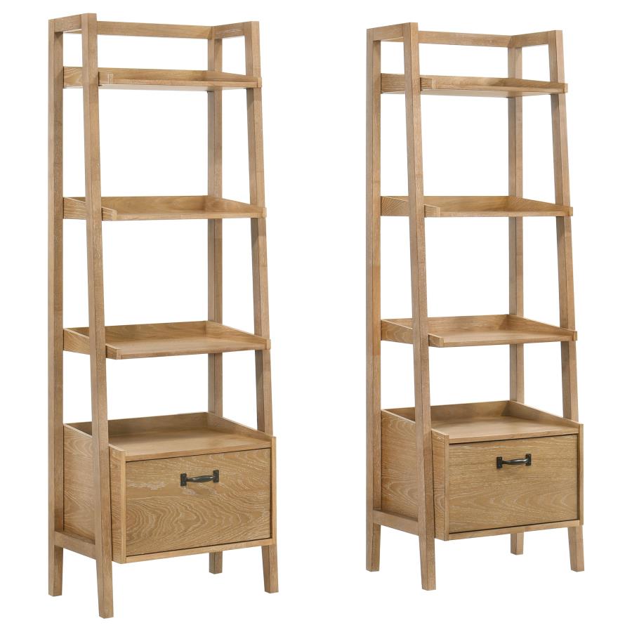 Home & Sleep Outlet - Fabian 2-piece 3-shelf Bookshelf with Drawer Distressed Light Brown