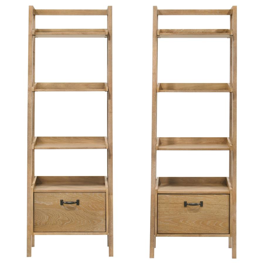Home & Sleep Outlet - Fabian 2-piece 3-shelf Bookshelf with Drawer Distressed Light Brown