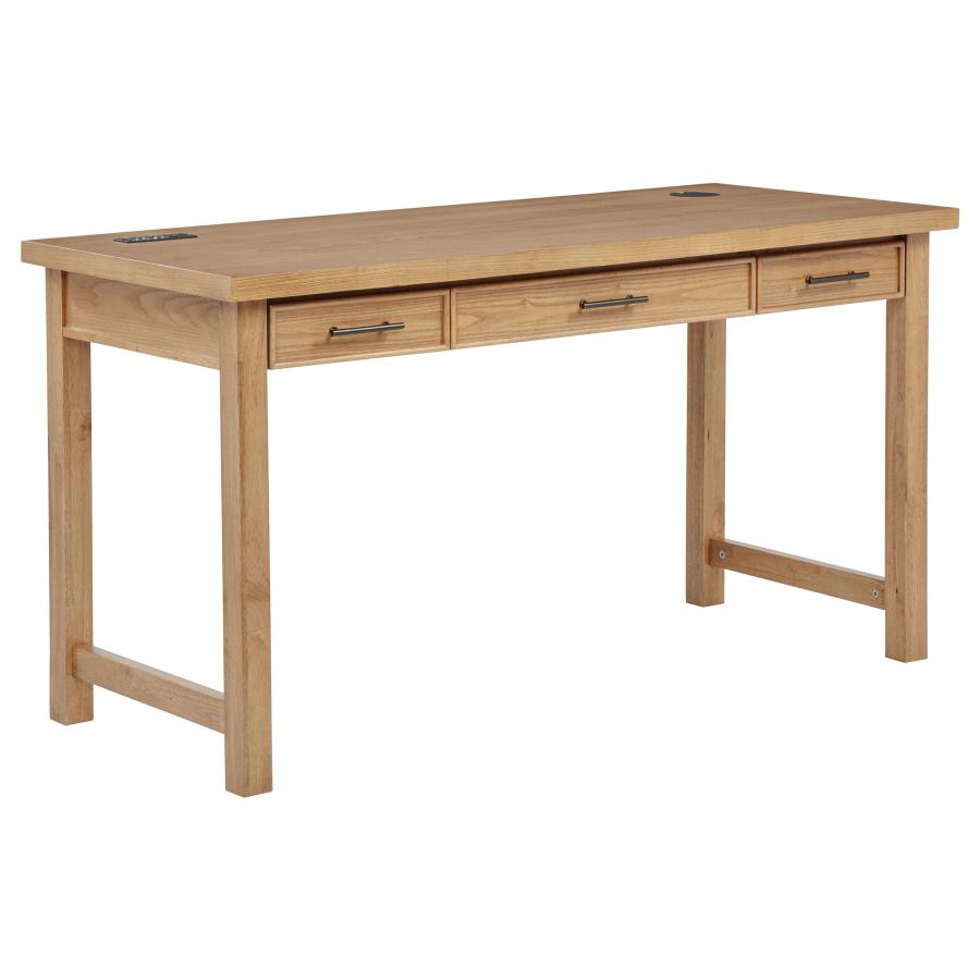 Home & Sleep Outlet - Vermes 55-inch 3-drawer Writing Desk with Power Outlet Light Ash