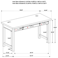Vermes 55-inch 3-drawer Writing Desk with Power Outlet Light Ash