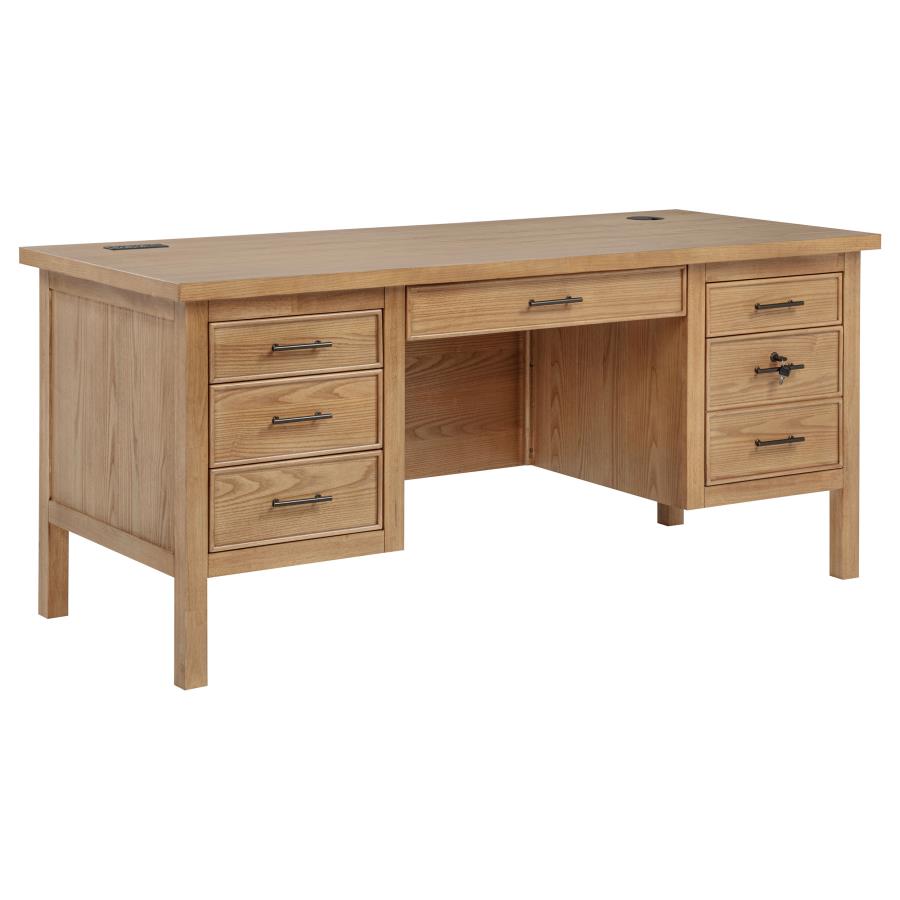 Home & Sleep Outlet - Vermes 66-inch 7-drawer Computer Desk with Power Outlet Light Ash