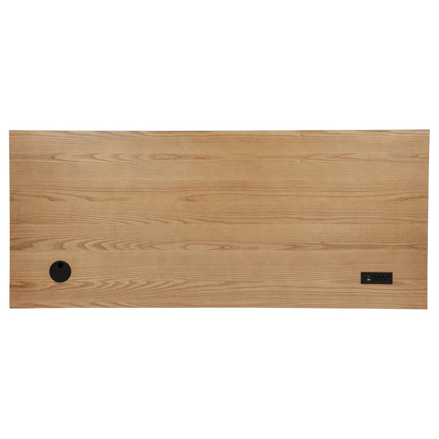 Home & Sleep Outlet - Vermes 66-inch 7-drawer Computer Desk with Power Outlet Light Ash