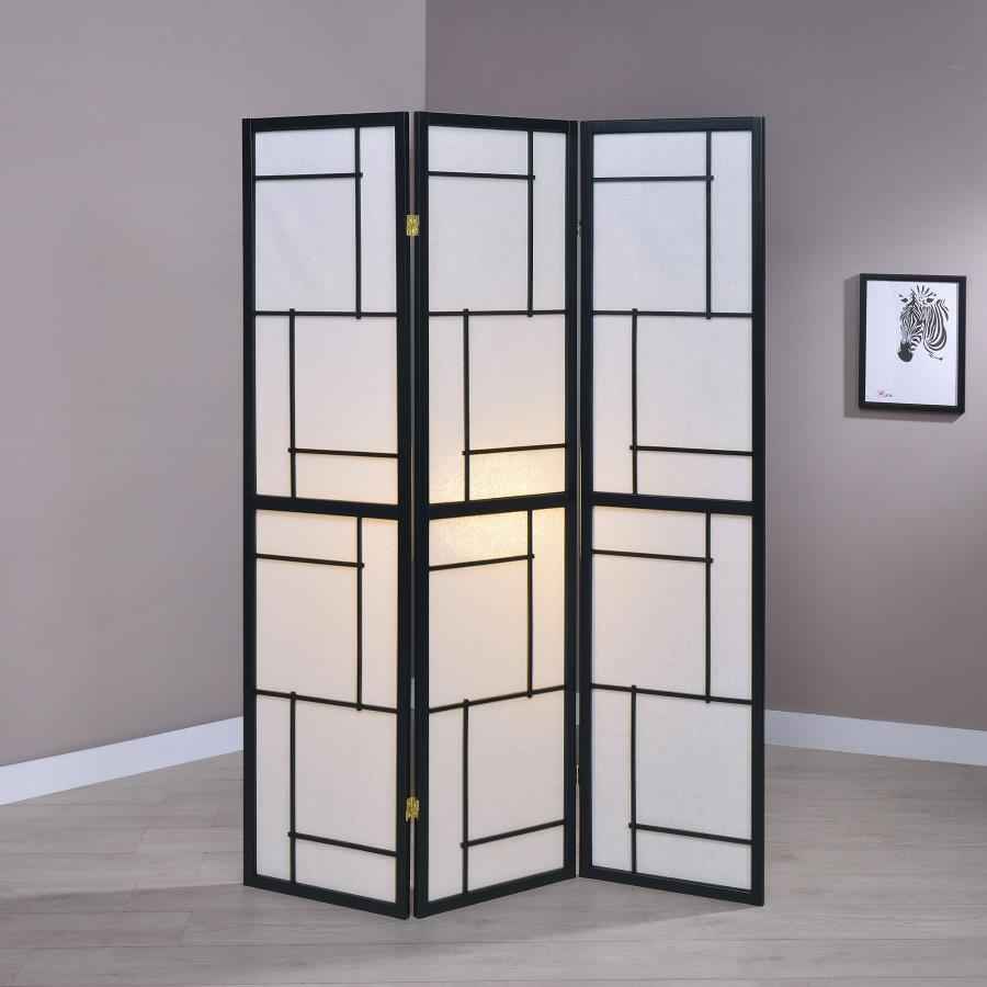 Damis 3-Panel Room Divider Folding Shoji Screen Black