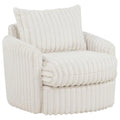 Ivory corduroy swivel accent chair with ribbed vertical quilting and curved armrests from Coaster Furniture.
