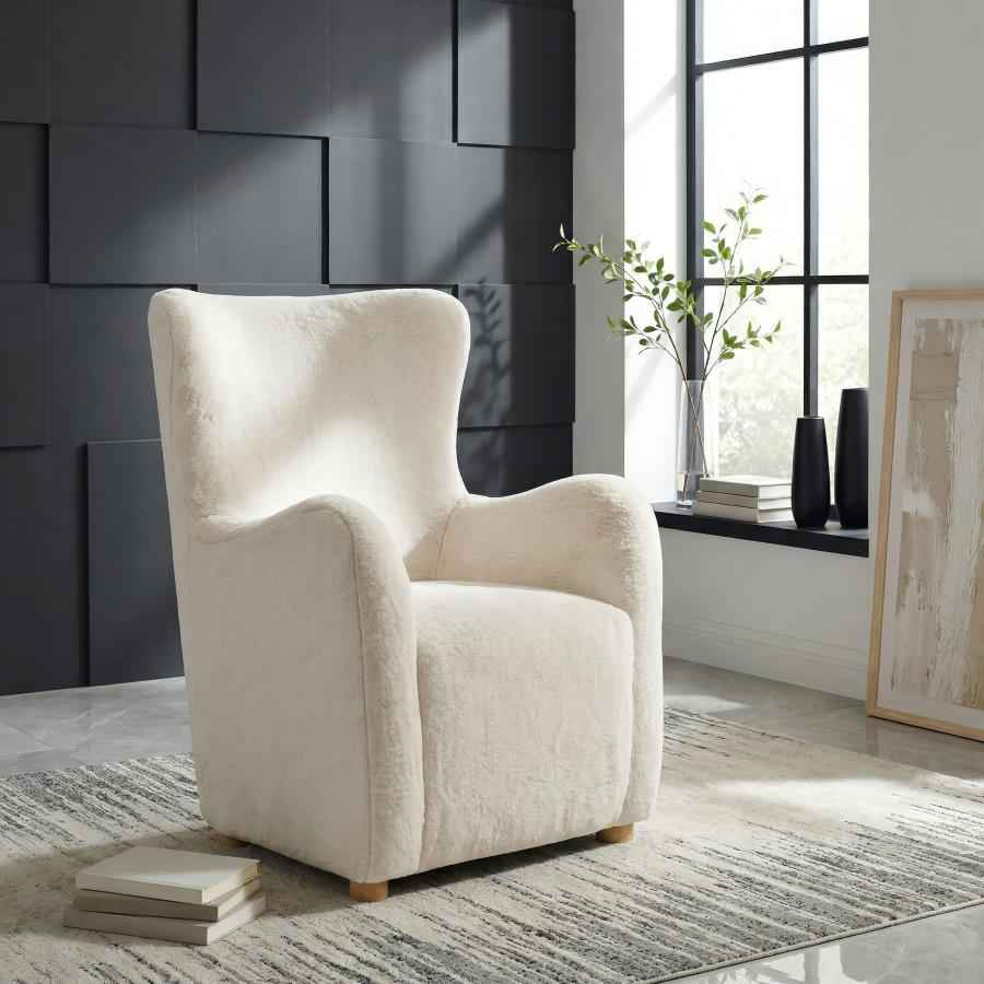Thornton Faux Fur Upholstered Wingback Lounge Accent Chair Ivory - Home & Sleep Outlet