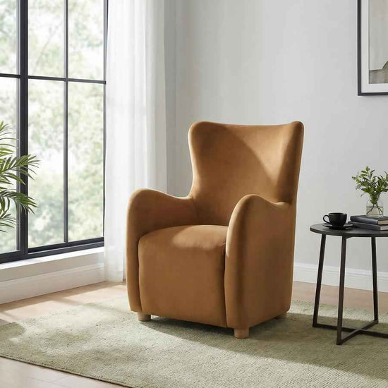 Thornton Velvet Upholstered Wingback Lounge Accent Chair Cognac