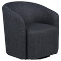 Anthracite upholstered swivel accent chair with curved barrel design and rounded armrests.