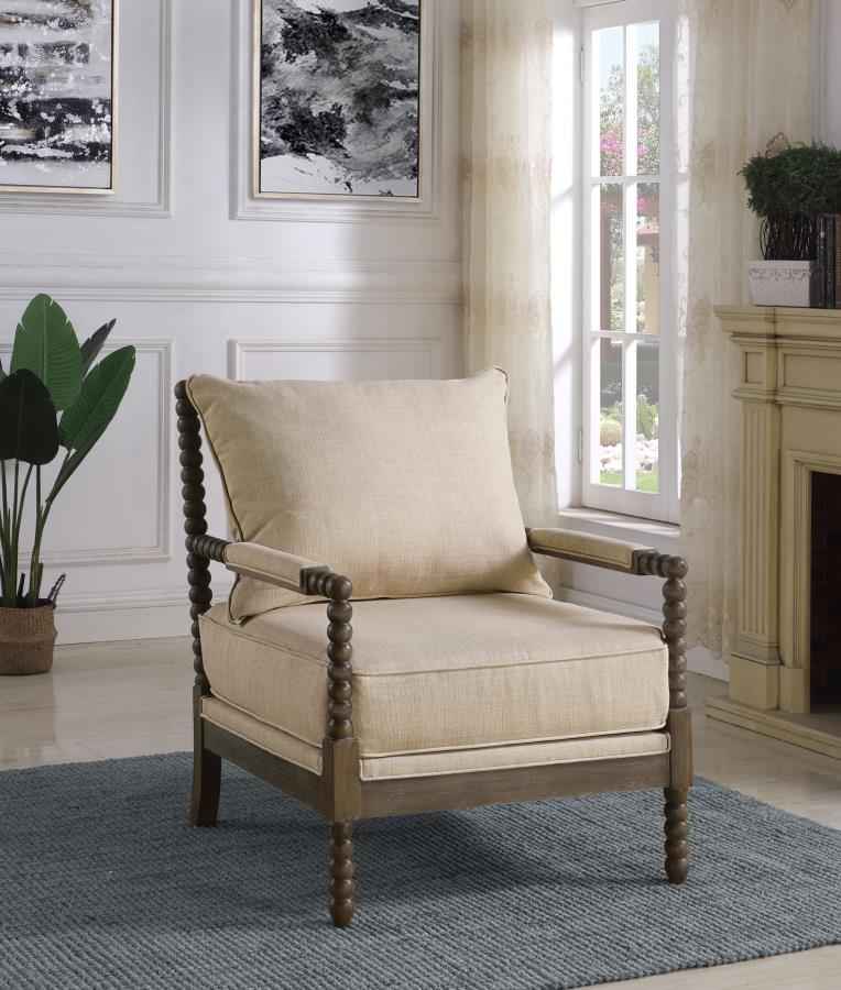 Blanchett Upholstered Bobbin Accent Chair Beige and Distressed Brown - Home & Sleep Outlet