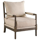 Blanchett Upholstered Bobbin Accent Chair Beige and Distressed Brown - Home & Sleep Outlet