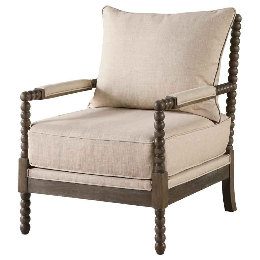 Blanchett Upholstered Bobbin Accent Chair Beige and Distressed Brown - Home & Sleep Outlet