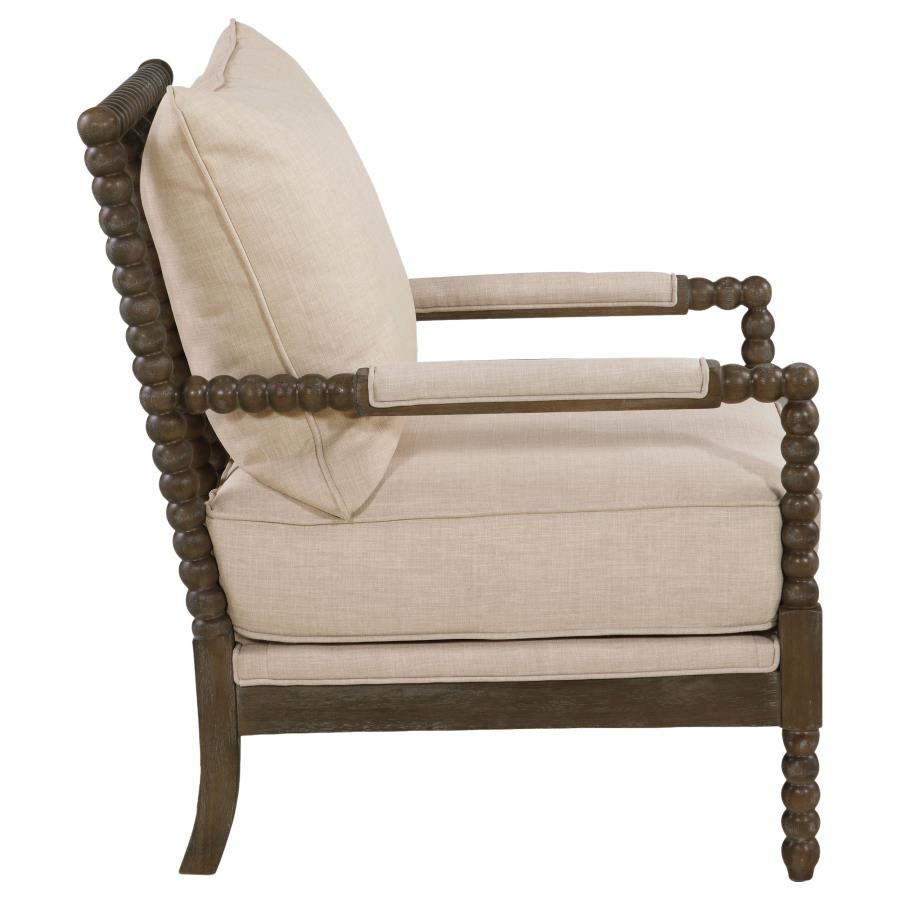 Blanchett Upholstered Bobbin Accent Chair Beige and Distressed Brown - Home & Sleep Outlet