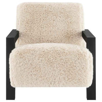 Fitzroy Faux Fur Upholstered Chair Solid Wood Arms Latte