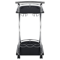 Elfman 2-tier Glass Shelf Metal Bar Cart Black and Chrome