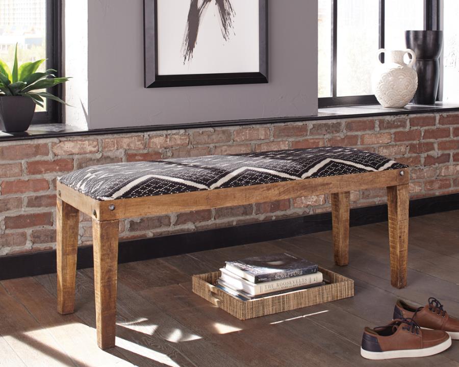 Home & Sleep Outlet - Lamont Fabric Upholstered Accent Bench Black and Natural