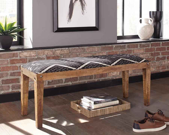 Lamont Fabric Upholstered Accent Bench Black and Natural