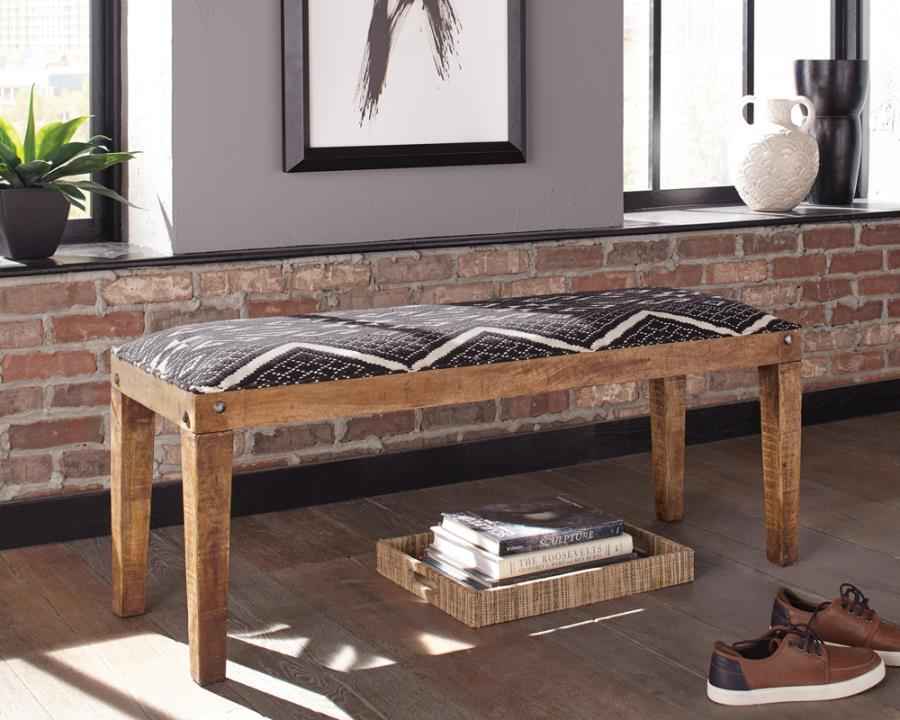 Lamont Fabric Upholstered Accent Bench Black and Natural