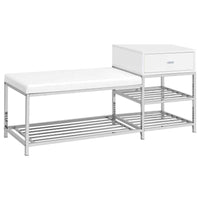 Siega 1-Drawer Shoe Storage Entryway Bench White High Gloss and Chrome