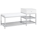 Home & Sleep Outlet - Siega 1-Drawer Shoe Storage Entryway Bench White High Gloss and Chrome