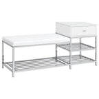 Home & Sleep Outlet - Siega 1-Drawer Shoe Storage Entryway Bench White High Gloss and Chrome