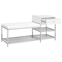 Siega 1-Drawer Shoe Storage Entryway Bench White High Gloss and Chrome