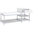 Home & Sleep Outlet - Siega 1-Drawer Shoe Storage Entryway Bench White High Gloss and Chrome